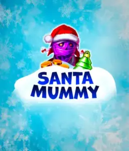  Behold the unique "Santa Mummy" slot game by Belatra, showcasing a Santa-clad mummy decked out in festive holiday attire. This colorful image presents the mummy with a vivid purple hue, wearing a Santa hat, against a backdrop of snowy blue and icy snowflakes. The game's title, "Santa Mummy," is clearly shown in large, cool blue letters.